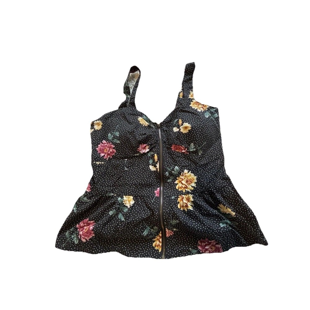 Liberty Love Women’s XL Zip Up Tank Top Blouse Floral Print